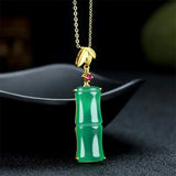 Hand-carve Jade Copper Plating 24k Bamboo Necklace Pendant Jewelry
