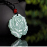 Natural Hand-carve Jade Rose Flower Necklace Pendant Men Women Luck