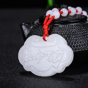 Hand-carve Jade Pingan Lock Necklace Pendant Jewelry Luck