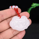 Hand-carve Jade Pingan Lock Necklace Pendant Jewelry Luck