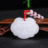 Hand-carve Jade Pingan Lock Necklace Pendant Jewelry Luck