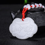 Hand-carve Jade Pingan Lock Necklace Pendant Jewelry Luck
