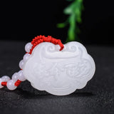 Hand-carve Jade Pingan Lock Necklace Pendant Jewelry Luck