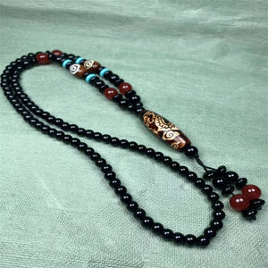 Hand-carve Tibetan Nine-Eyed Dzi Necklace Pendant Jewelry for Luck