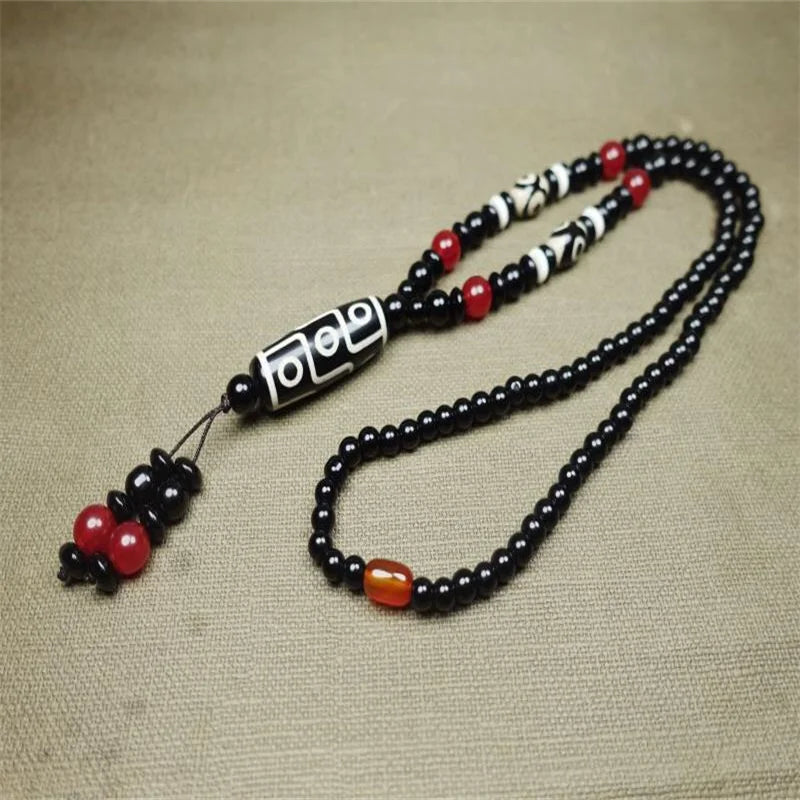 Hand-carve Tibetan Nine-Eyed Dzi Necklace Pendant Jewelry Men Women Luck Gifts
