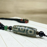 Natural Hand-carve Tibetan Nine-Eyed Dzi Necklace Pendant Jewelry