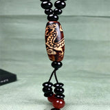 Hand-carve Tibetan Nine-Eyed Dzi Necklace Pendant Jewelry for Luck