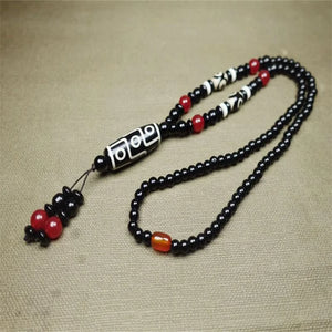 Hand-carve Tibetan Nine-Eyed Dzi Necklace Pendant Jewelry Men Women Luck Gifts