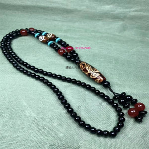 Hand-carve Tibetan Nine-Eyed Dzi Necklace Pendant Jewelry for Luck