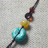 Hand-Carve Turquoise Pingan Buckle Necklace Pendant Jewelry Men Women