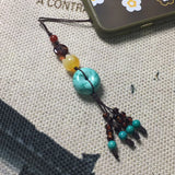 Hand-Carve Turquoise Pingan Buckle Necklace Pendant Jewelry Men Women