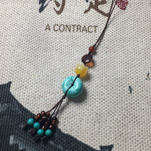 Hand-Carve Turquoise Pingan Buckle Necklace Pendant Jewelry Men Women