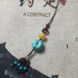 Hand-Carve Turquoise Pingan Buckle Necklace Pendant Jewelry Men Women