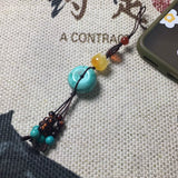 Hand-Carve Turquoise Pingan Buckle Necklace Pendant Jewelry Men Women
