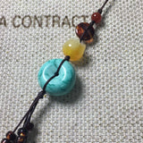 Hand-Carve Turquoise Pingan Buckle Necklace Pendant Jewelry Men Women