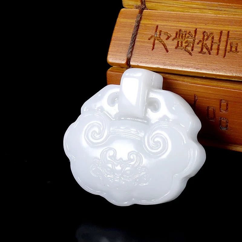 Hand-carve Jade Animal Face Lock Necklace Pendant