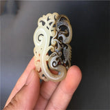 Natural Hand-carve Jade Dragon Phoenix Necklace Pendant Jewelry Men Women Luck