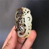 Hand-carved Jade Dragon Phoenix Necklace Pendant Men Women Luck