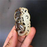 Hand-carved Jade Dragon Phoenix Necklace Pendant Men Women Luck