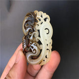 Natural Hand-carve Jade Dragon Phoenix Necklace Pendant Jewelry Men Women Luck