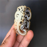 Hand-carved Jade Dragon Phoenix Necklace Pendant Men Women Luck