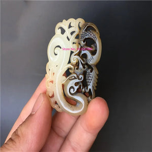 Hand-carved Jade Dragon Phoenix Necklace Pendant Men Women Luck