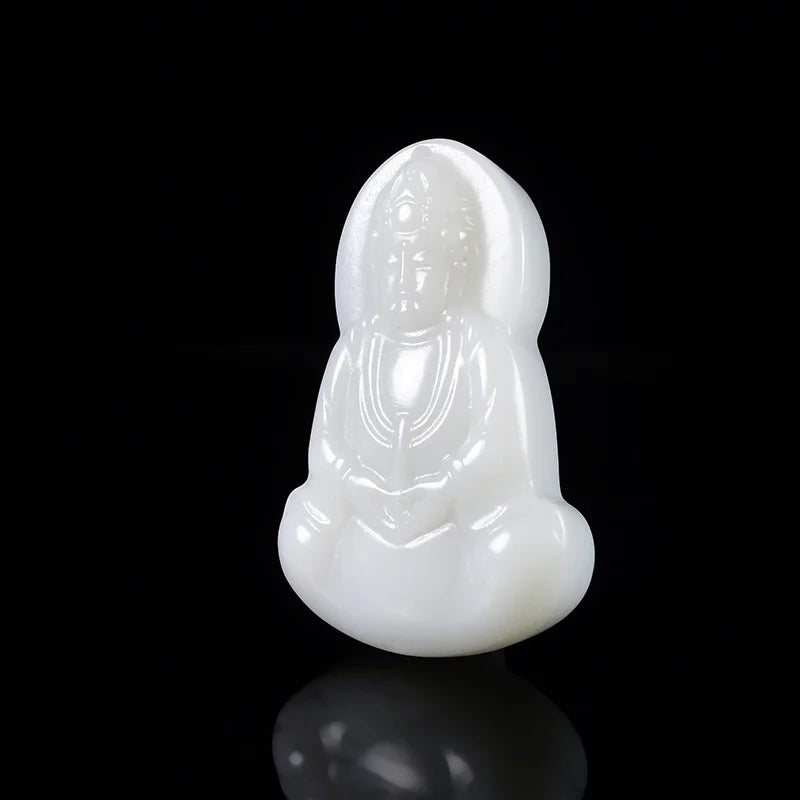 Hand-carve Jade Net Bottle Guanyin Buddha Necklace Pendant