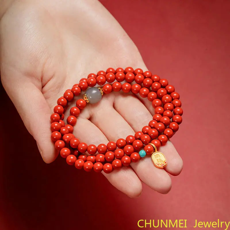 Hand-Carved 108 Cinnabar Beads Bracelet Lucky
