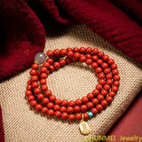 Hand-Carved 108 Cinnabar Beads Bracelet Lucky