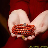 Hand-Carved 108 Cinnabar Beads Bracelet Lucky