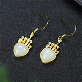 925 Silver Gufajin Jade Castle Earrings Studs Women