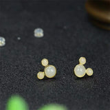 925 Silver Gufajin Inlaid Jade Mickey Earrings Studs for Women