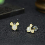 925 Silver Gufajin Inlaid Jade Mickey Earrings Studs for Women