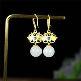 925 Silver Gufajin Jade Beads Earrings Studs Women LuckGifts