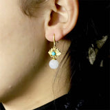 925 Silver Gufajin Jade Beads Earrings Studs Women LuckGifts