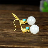 925 Silver Gufajin Jade Beads Earrings Studs Women LuckGifts