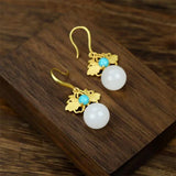 925 Silver Gufajin Jade Beads Earrings Studs Women LuckGifts