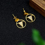 925 Silver Gufajin Inlaid Jade Round Shape Earrings Studs Jewelry Women Luck