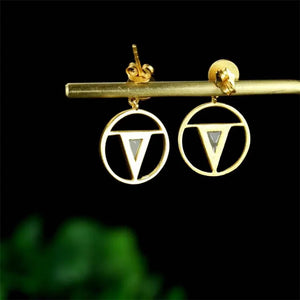 925 Silver Gufajin Inlaid Jade Round Shape Earrings Studs Jewelry Women Luck