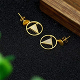 925 Silver Gufajin Inlaid Jade Round Shape Earrings Studs Jewelry Women Luck