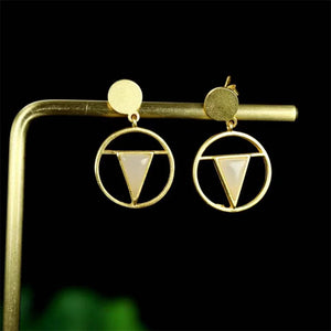925 Silver Gufajin Inlaid Jade Round Shape Earrings Studs Jewelry Women Luck