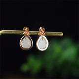 925 Silver Gufajin White Jade Water Droplets Earrings