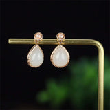 925 Silver Gufajin White Jade Water Droplets Earrings