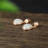 925 Silver Gufajin White Jade Water Droplets Earrings