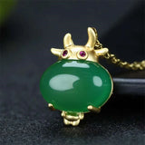 925 Silver Ox Zodiac Necklace Pendant with Jade Inlay
