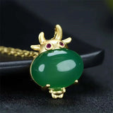 925 Silver Ox Zodiac Necklace Pendant with Jade Inlay
