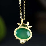 925 Silver Ox Zodiac Necklace Pendant with Jade Inlay
