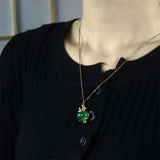 925 Silver Ox Zodiac Necklace Pendant with Jade Inlay