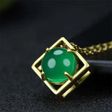Hand-carved Chalcedony Gufajin Inlay Green Square Necklace Pendant