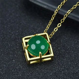 Hand-carved Chalcedony Gufajin Inlay Green Square Necklace Pendant